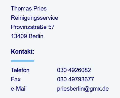 Reinigungsservice Thomas Pries 13409 Berlin Provinzstr 57