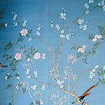 China Seidentapete Blumen rosa auf blau Muster 01 online kaufen