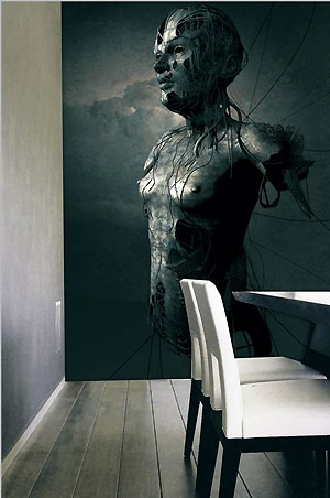 Fototapete Dali artige Malerei dunkelgrau Schwarz weiß online kaufen