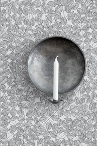 Raumbild Küche - Tapeten Idee Blätter schwarz weiß Romans Kitchen aus Berlin Deutschland