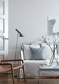 Raumbild Wohnzimmer - Tapeten Idee grau Trapez Livingroom aus Berlin Deutschland