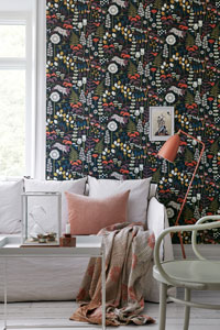 Raumbild Wohnzimmer - Tapeten Idee Blumen Muster Hoppmosse Livingroom Apricot aus Berlin Deutschland