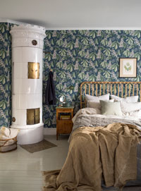 Raumbild Schlafzimmer - Tapeten Idee Blumen grün blau Muster chestnut blossom aus Berlin Deutschland