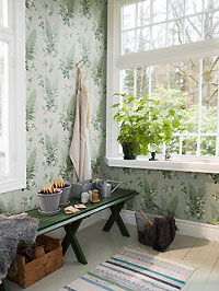 Raumbild Wohnzimmer Wintergarten - Tapeten Idee Blumen grün Muster Foxglove aus Berlin Deutschland