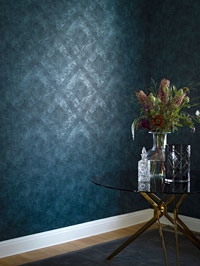 Raumbild Wohnzimmer - Tapeten Idee grün blau Engblad Lounge Luxe Classic Royal aus Berlin Deutschland