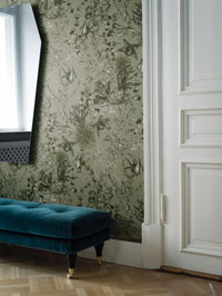 Raumbild Wohnzimmer Schlafzimmer - Tapeten Idee grün Engblad Lounge Luxe Miramar aus Berlin Deutschland