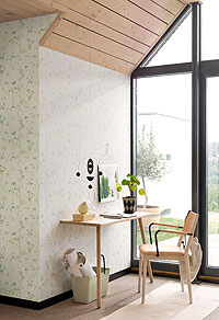 Raumbild Wohnzimmer - Tapeten Idee Blumen grün Eco Nature Spring Tvig aus Berlin Deutschland