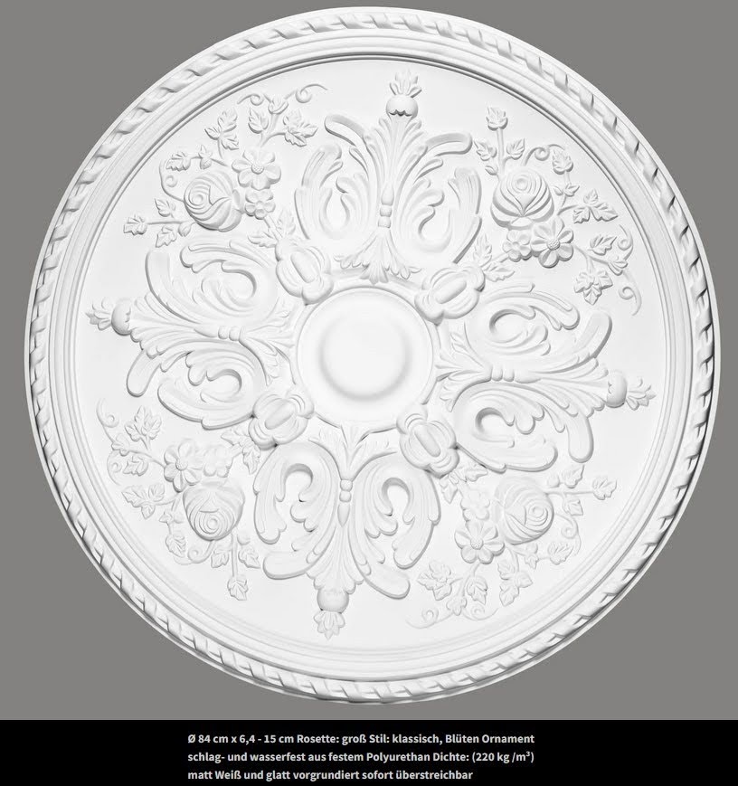 Decken Rosette im traditionellen Barock Rokoko Stil mit Blumen aus festem Polyurethan in Berlin und online kaufen