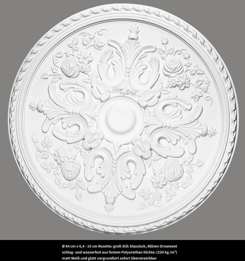 Decken Rosette im traditionellen Barock Rokoko Stil mit Blumen aus festem Polyurethan in Berlin und online kaufen
