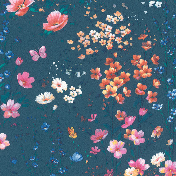 romantische Blumentapete, Blumen in blau rosa gelb orange weiß aus Berlin kaufen