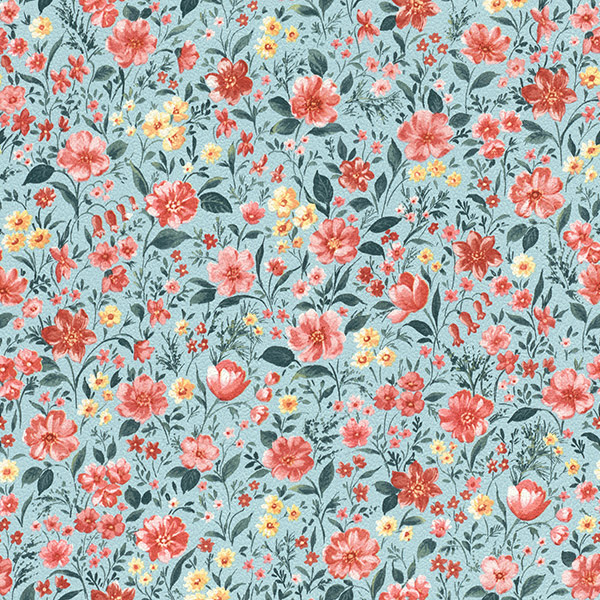 romantische Blumentapete, Blumen in rot rosa hellblau gelb grün weiß aus Berlin kaufen