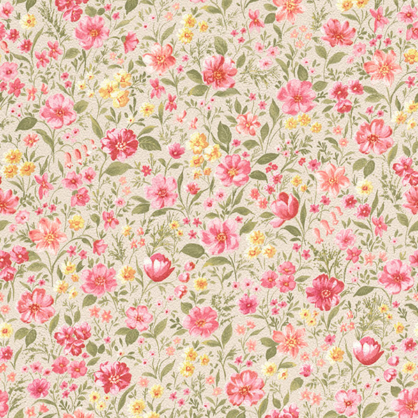 romantische Blumentapete, Blumen in rot rosa gelb grün beige aus Berlin kaufen