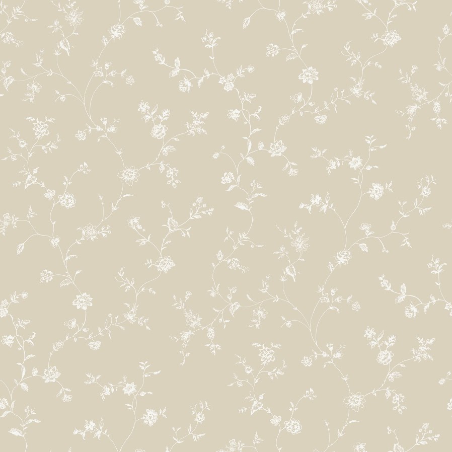 romantische Blumentapete, kleine Blumen u. Bl&uuml;ten, weiss auf beige in Berlin und online kaufen
