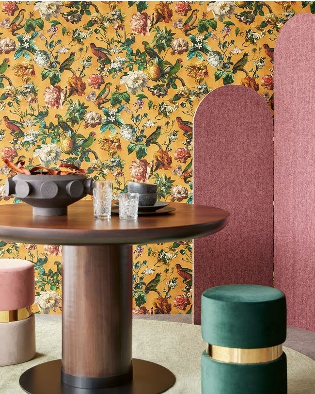 romantische Blumentapete gelb - Tapete große Blumen, Vögel, Blüten in Berlin und online kaufen