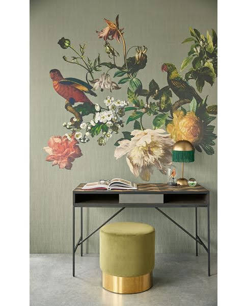 romantische Blumentapete weiss als Wandbild im Wohnzimmer - Tapete große Blumen, Vögel, Blüten in Berlin und online kaufen