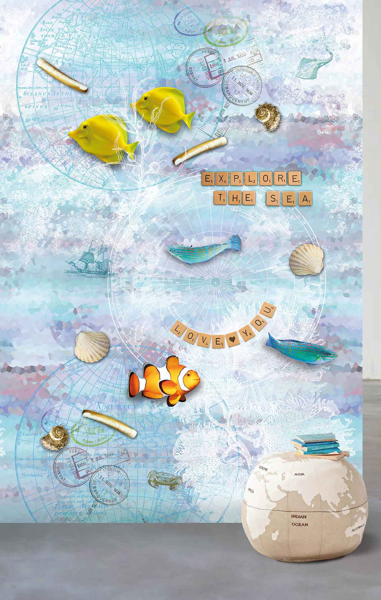 Fototapete Kinderzimmer Weltkugel Fische im Meer zum online kaufen