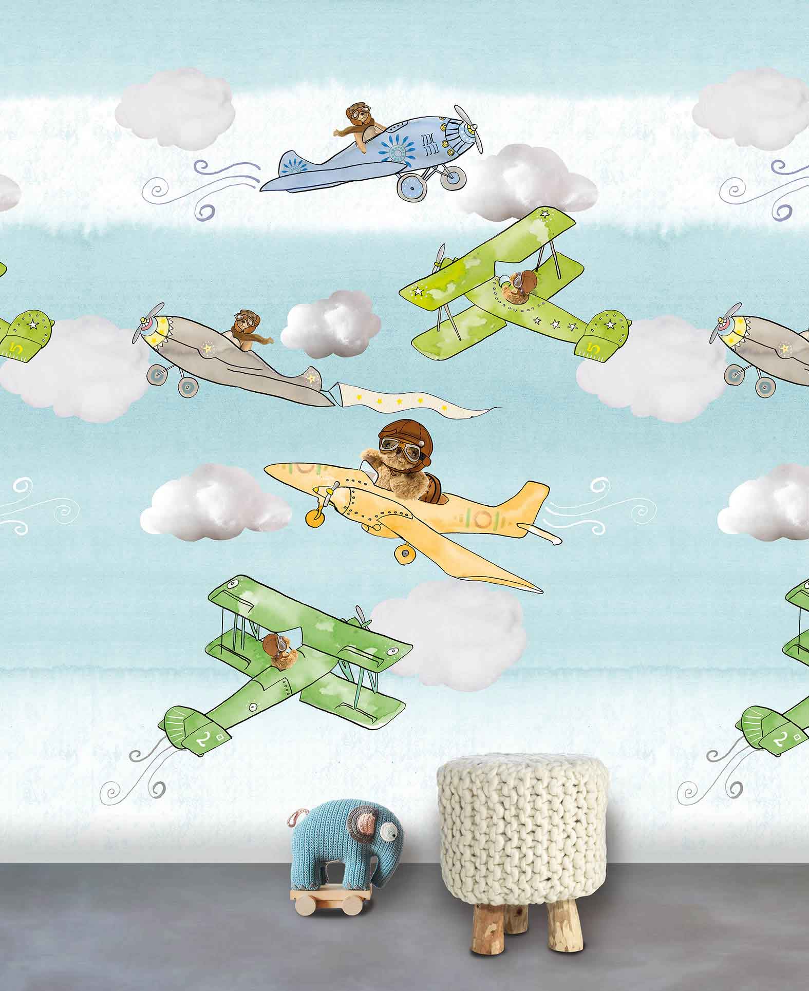 Fototapete Kinderzimmer Flugzeuge mit Teddies kaufen