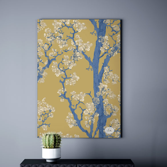 Fotodruck Tapete als Wandbild Blumen Blüten am Baum blau weiß beige aus Berlin online bestellen