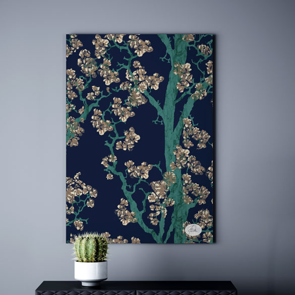 Fotodruck Tapete als Wandbild Blumen Blüten am Baum blau türkis braun weiß aus Berlin online bestellen