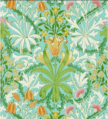 edle englische Papiertapete von Willam Morris mit Blumen und Blüten