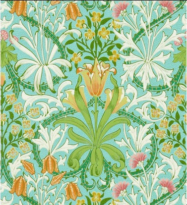 edle englische Papiertapete von Willam Morris mit Blumen und Blüten