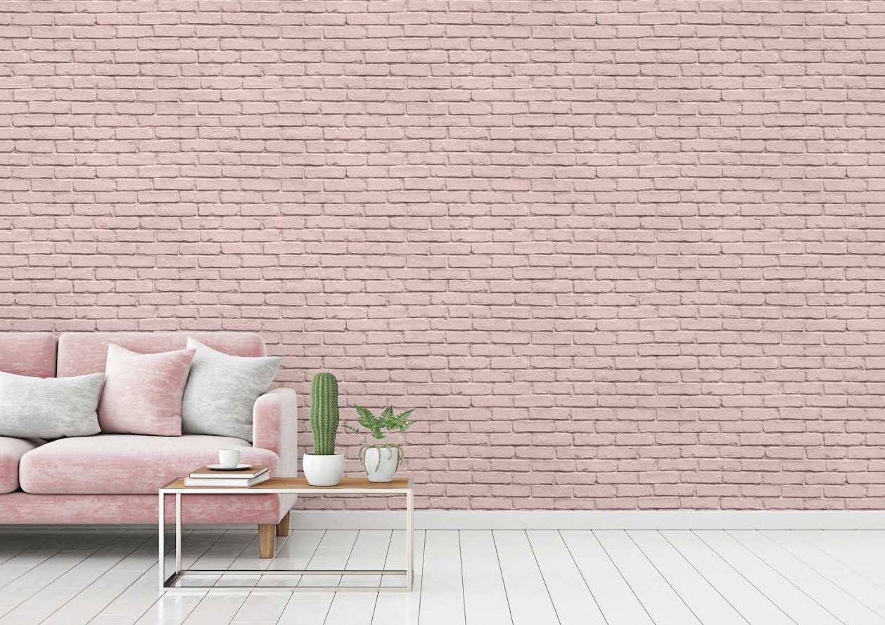 3D Stein Tapete hell rosa im Wohnzimmer Raumbild