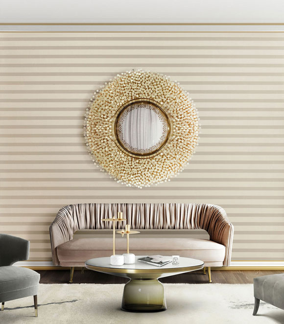 englische Streifentapete grau beige quer gestreift im Wohnzimmer Omexco Infinity aus Berlin online kaufen