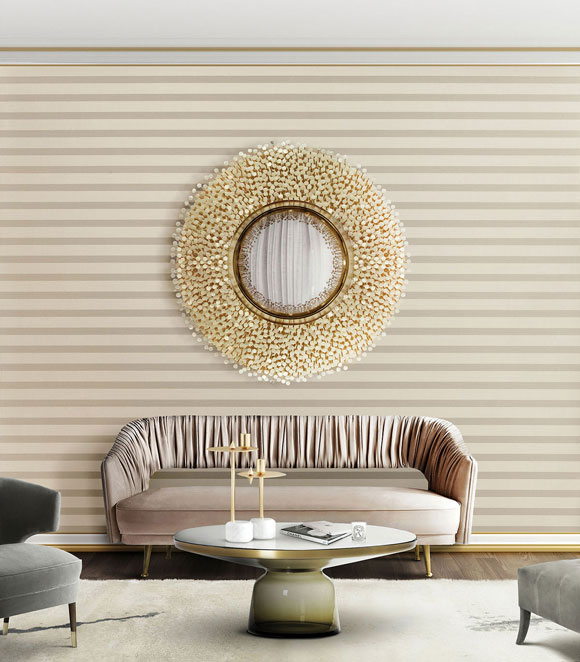 englische Streifentapete grau beige quer gestreift im Wohnzimmer Omexco Infinity aus Berlin online kaufen